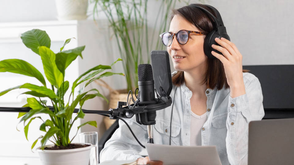 Woman doing a podcast